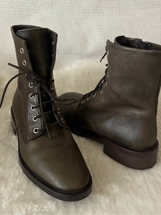 L'INTERVALLE Shoes - L'INTERVALLE Olive Lace-Up Leather Ankle Boots